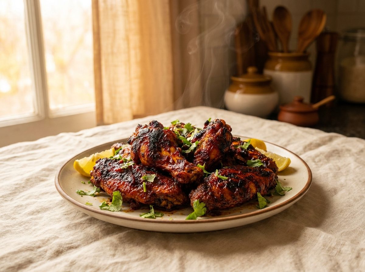 Indian style chicken wings with masala glaze