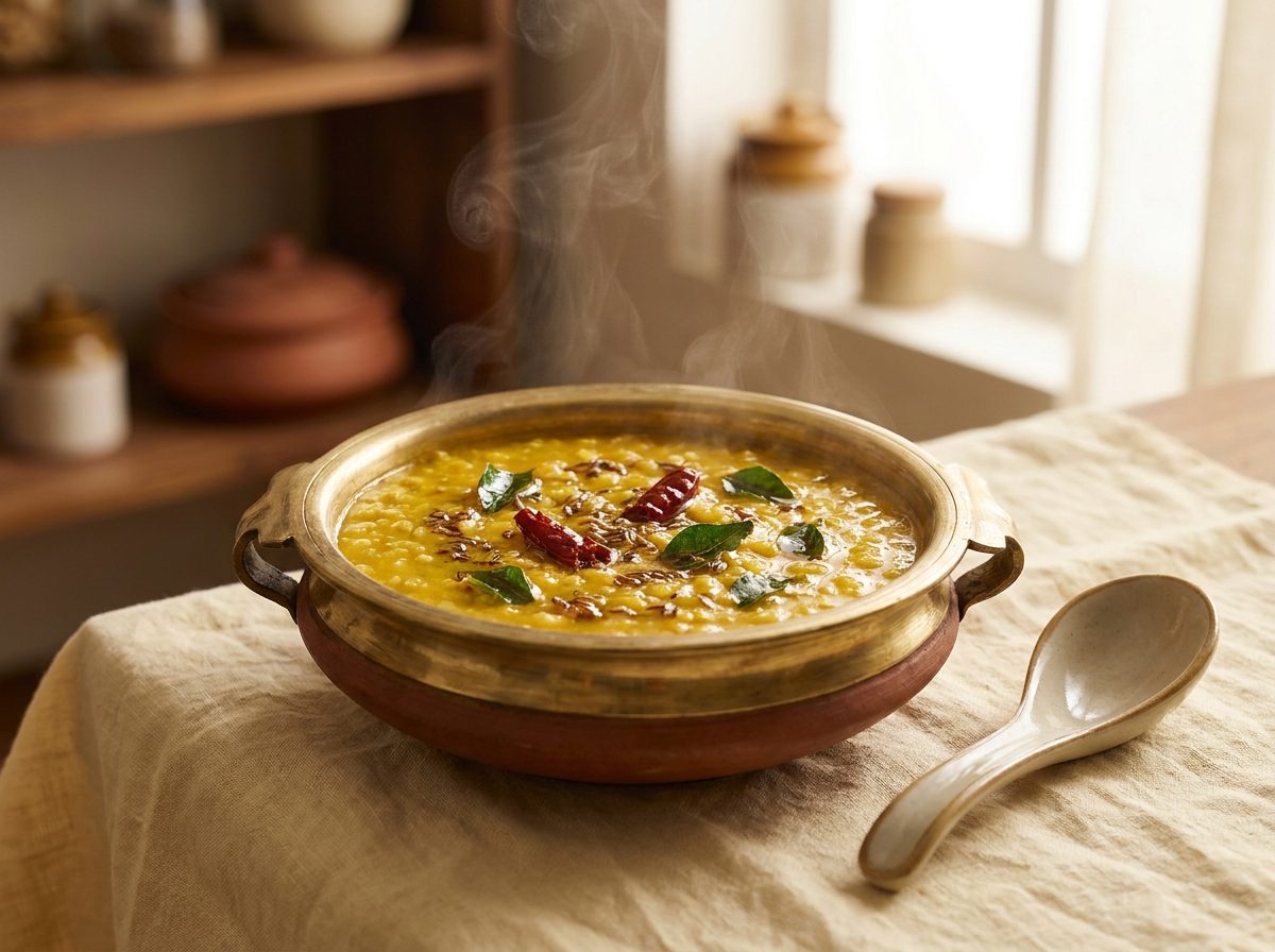 Yellow dal tadka with sizzling tempering